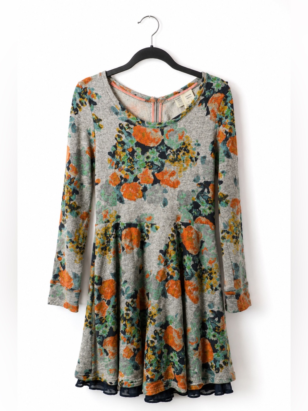 Saturday Sunday Gray Floral Knit Midi Dress Small Orange Green Boho Cottagecore